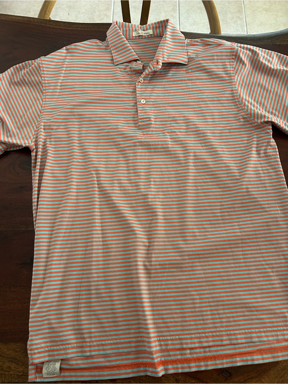 Men's Peter Millar Striped Polo Shirt - Orange & Blue